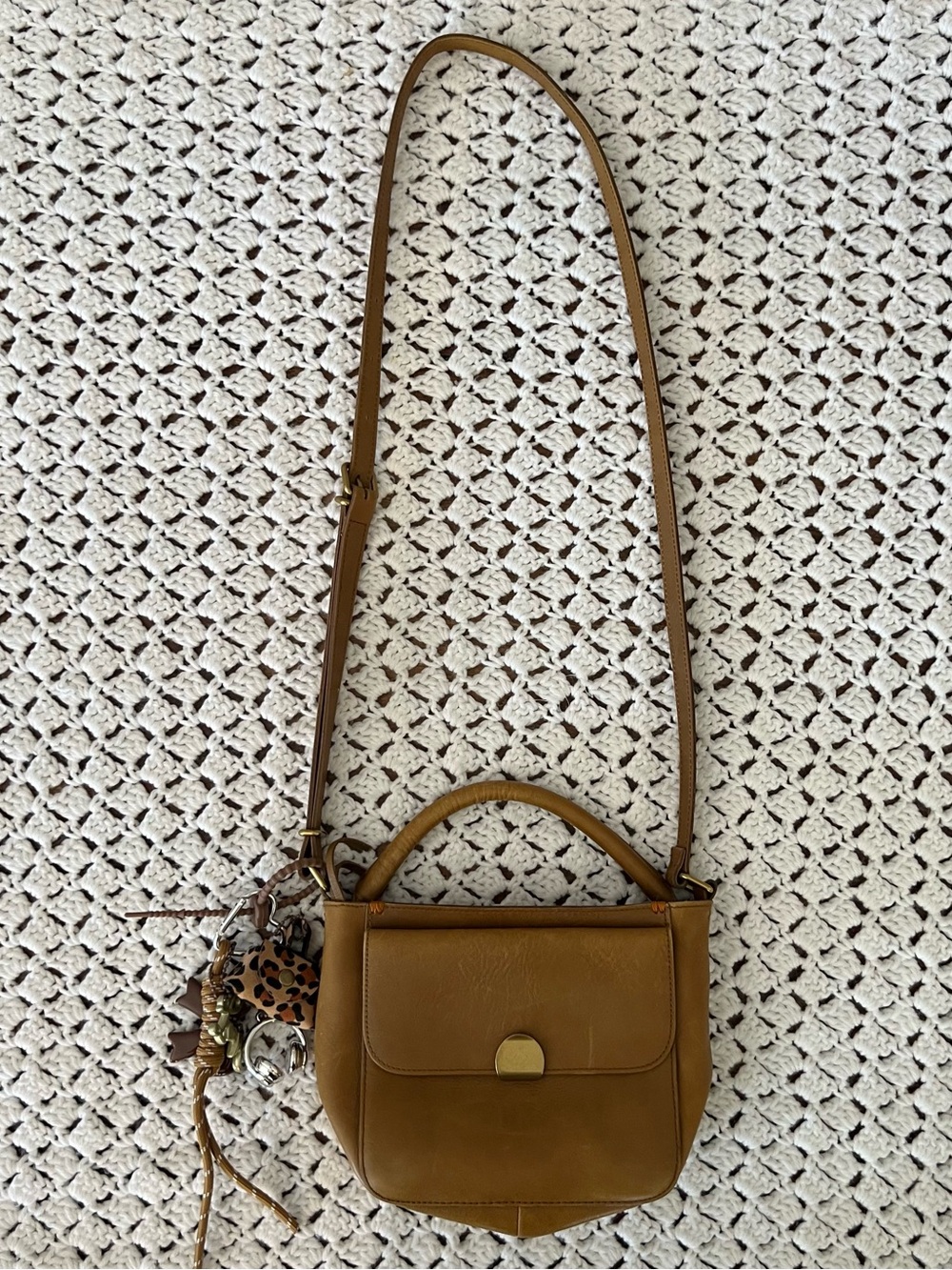 Tan Leather Crossbody Bag with Top Handle